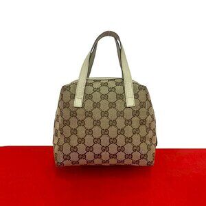 GUCCI GG canvas leather handbag Boston bag tote Clutch beige
